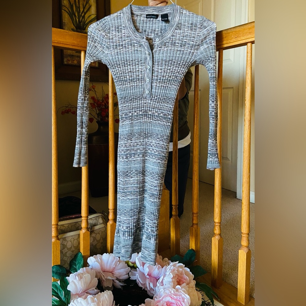 Gray Ribbed Knit Dress